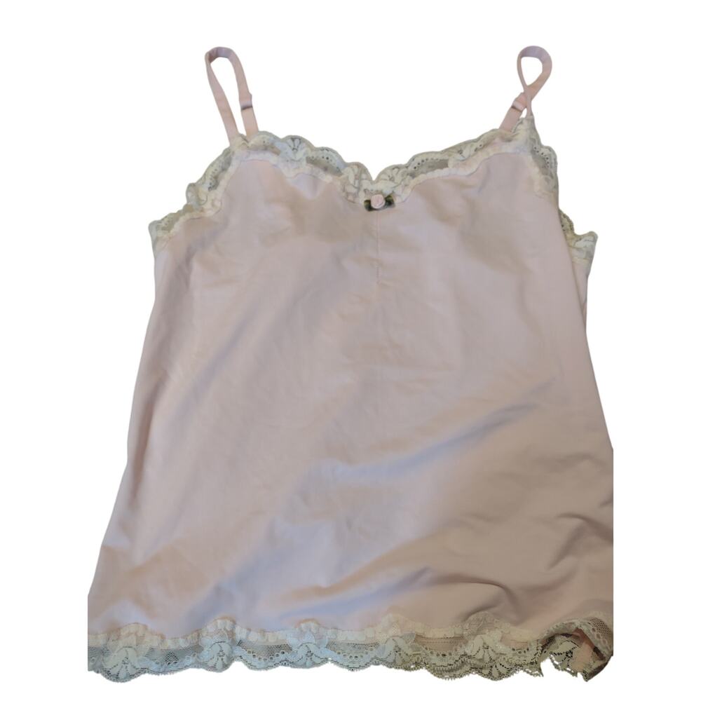 VTG Y2K Lace Trim Cami‎ Tank Women's XS Pink Fairycore Festival Dainty Cottage